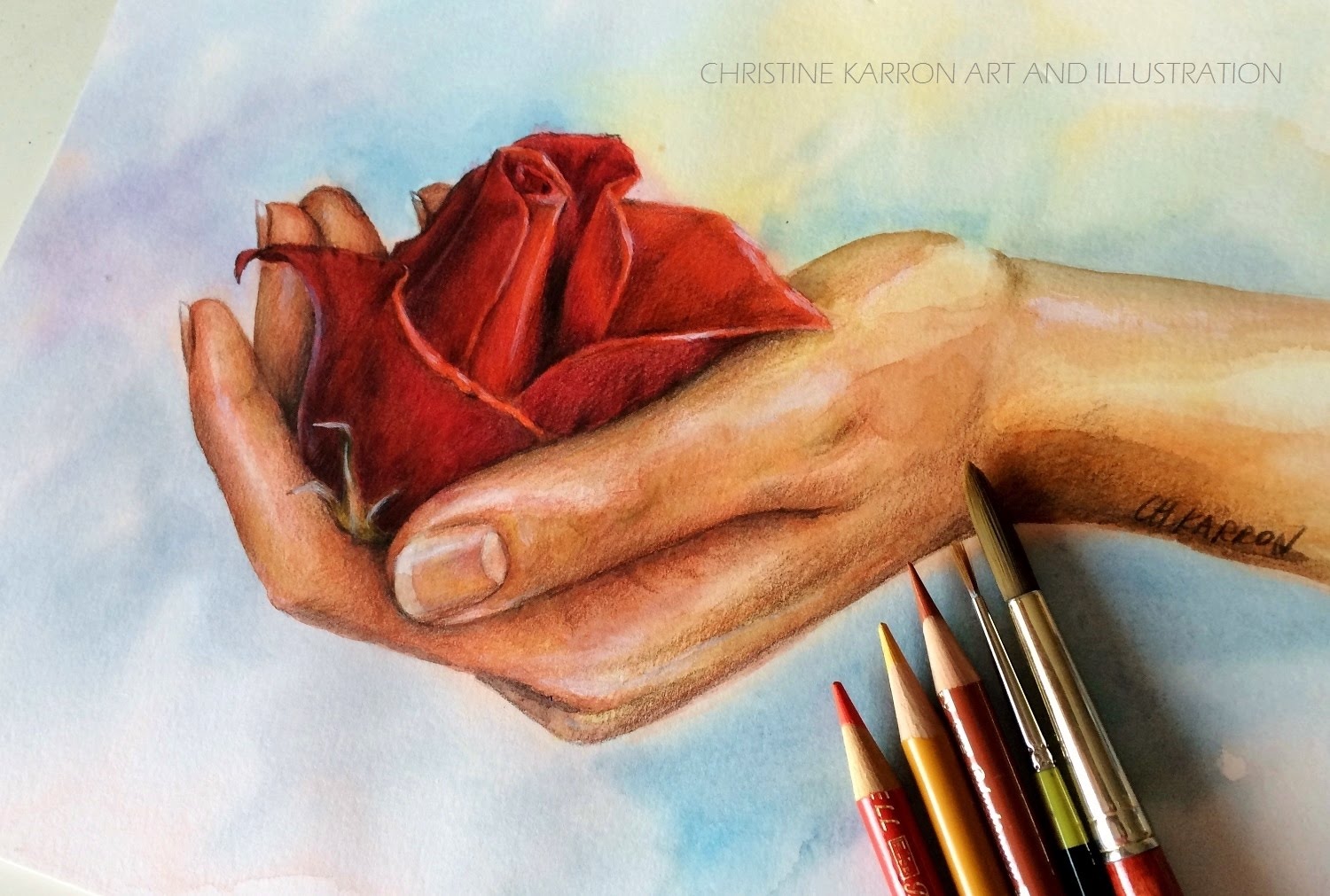 1500x1011 Watercolor And Colored Pencils Rose Hand Speed Painting By Ch