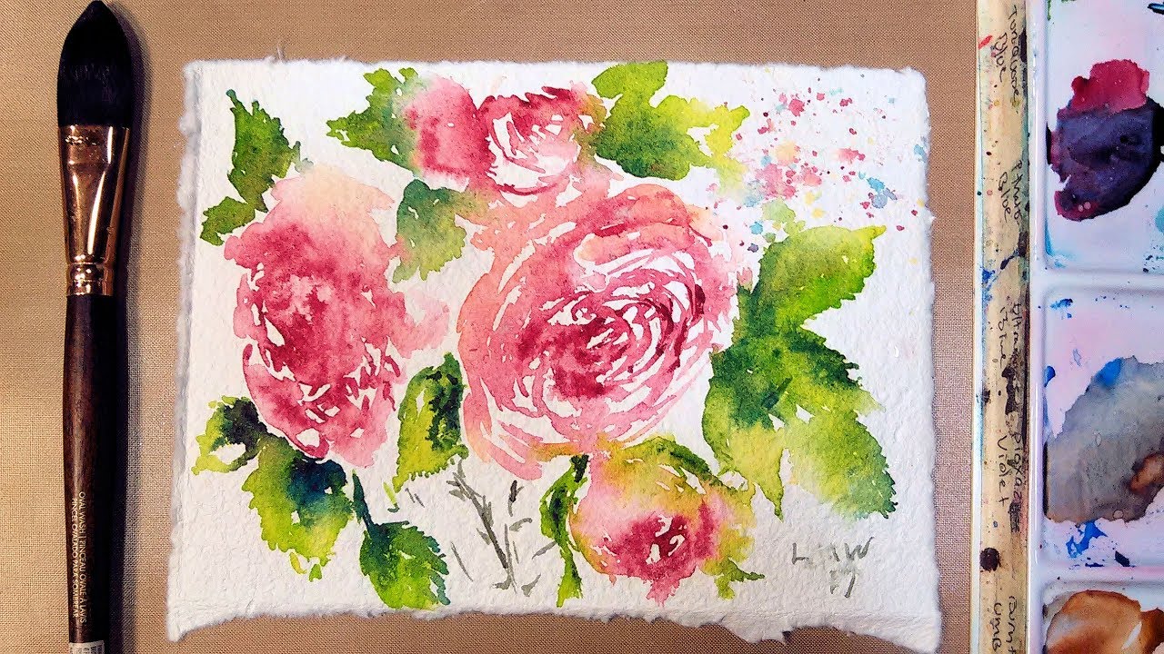 1280x720 Loose Roses On Recycled Handmade Watercolor Paper From India