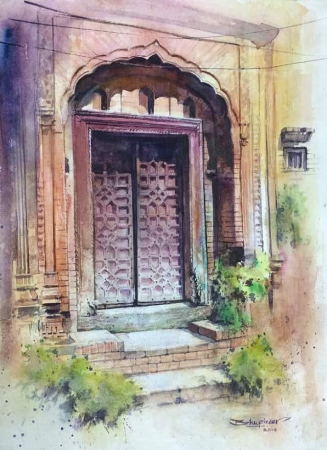 640x880 The Antique Door, Bhupinder Dhutti, Watercolor On Handmade Paper