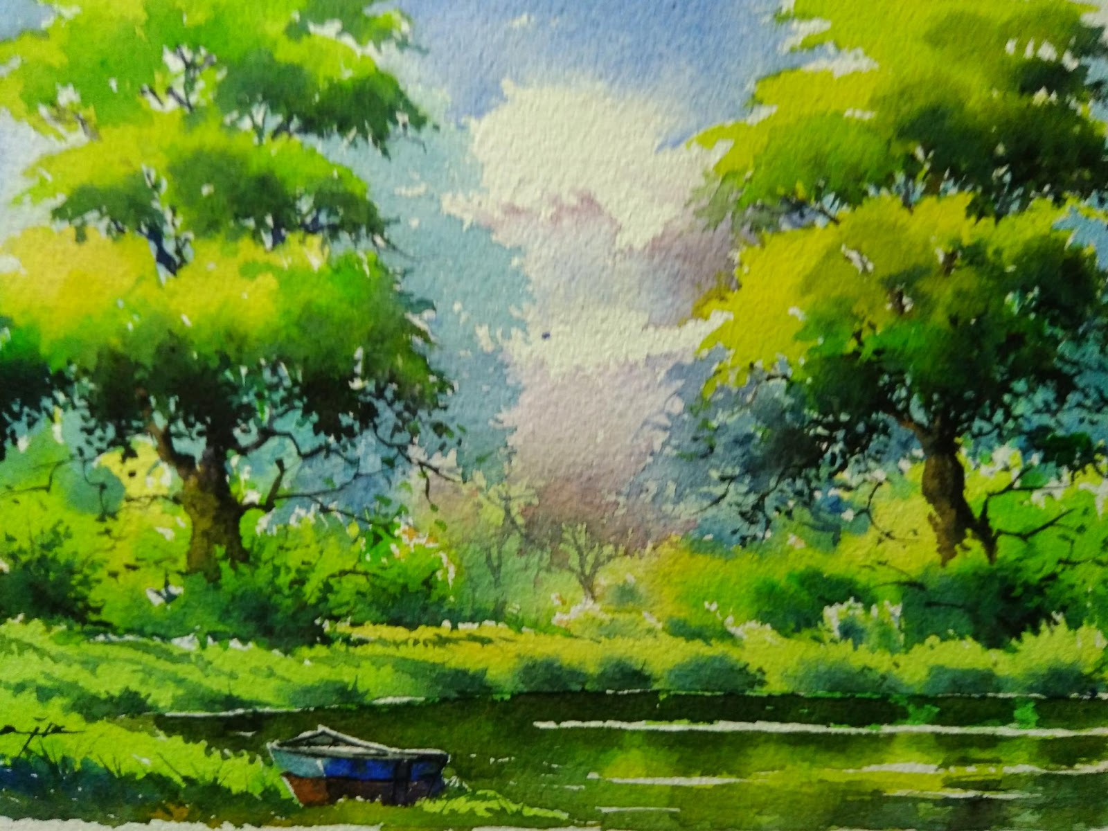1600x1200 Watercolor Landscape On Handmade Paper