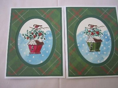 400x300 Handmade Watercolor Christmas Birdhouse Cards Set Of 6 Cards U