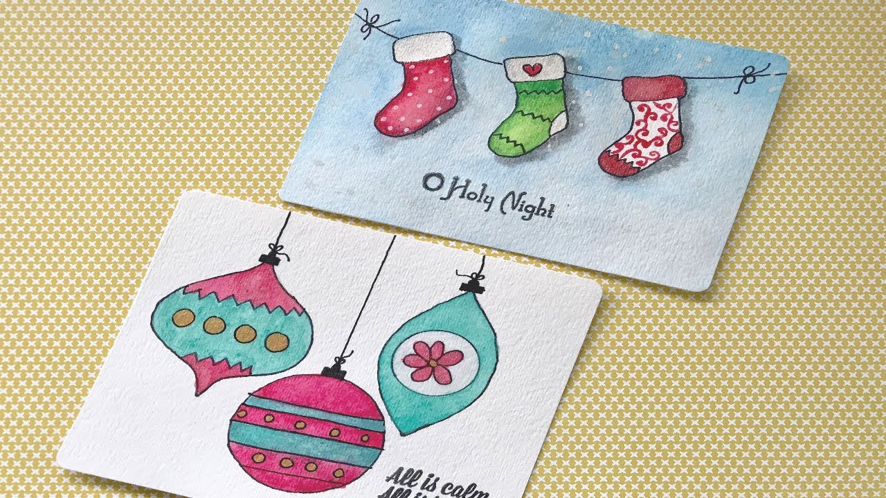 1280x720 Handmade Watercolor Christmas Card Part 2 ( Winter Socks Amp Baubles