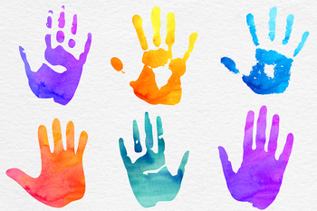 350x233 Watercolor Handprint Clipart, Colorful Handprints, Watercolor Clipart