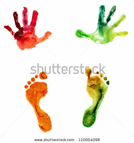441x470 Watercolor Colorful Handprint And Footprint, On A White Background