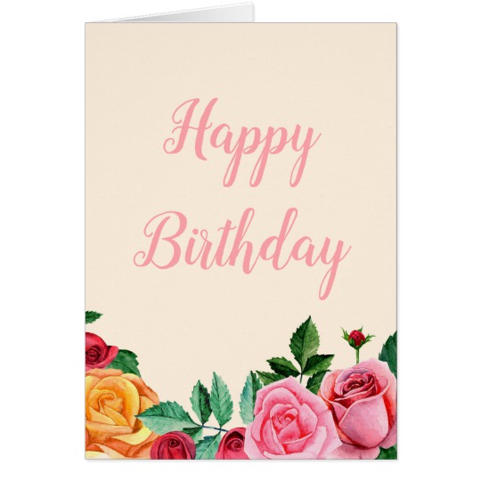 540x540 Roses Happy Birthday Card. Watercolor Pink Flowers
