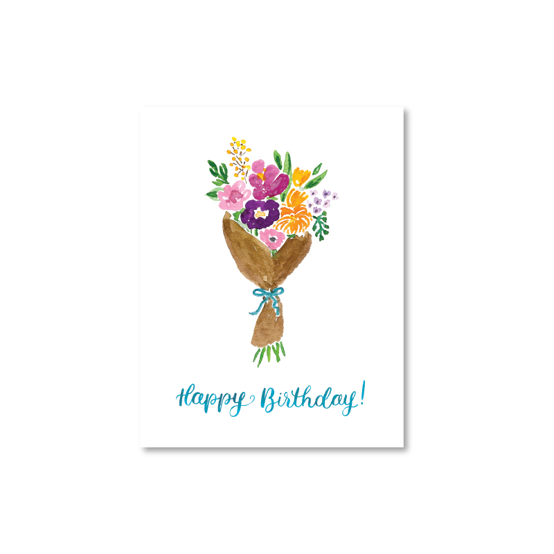 800x800 Wrapped Floral Bouquet Birthday Card Watercolor Illustration And