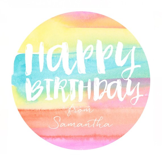 570x570 Personalized Happy Birthday Stickers Watercolor Rainbow Etsy