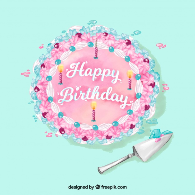626x626 Watercolor Happy Birthday Cake Background Stock Images