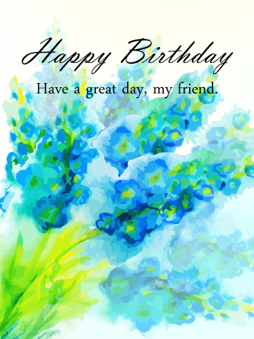 368x490 Blue Watercolor Flowers Happy Birthday Card For Friends Birthday
