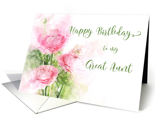 510x382 Happy Birthday Great Aunt Pink Ranunculus Flowers Watercolor Card