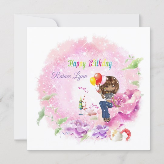 540x540 Happy Birthday Young Girl Watercolor Card Zazzle.co.uk
