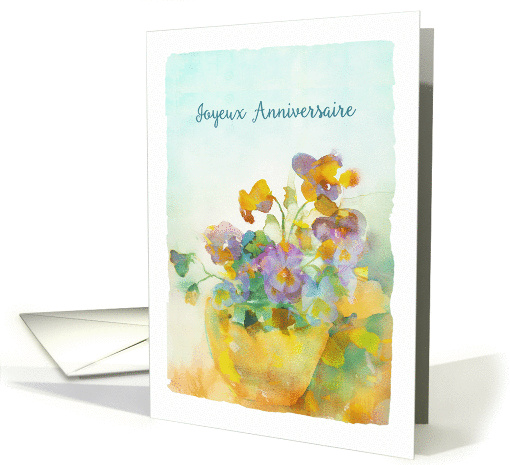 510x465 Happy Birthday In French, Informal, Pansies, Watercolor Card (1375740)