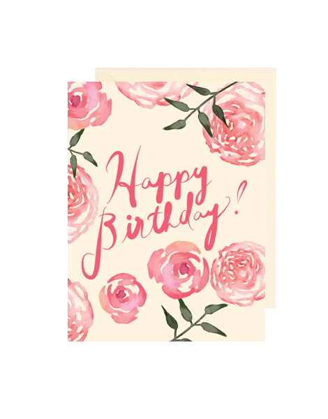 470x600 Happy Birthday Folded Note Card With Watercolor Roses
