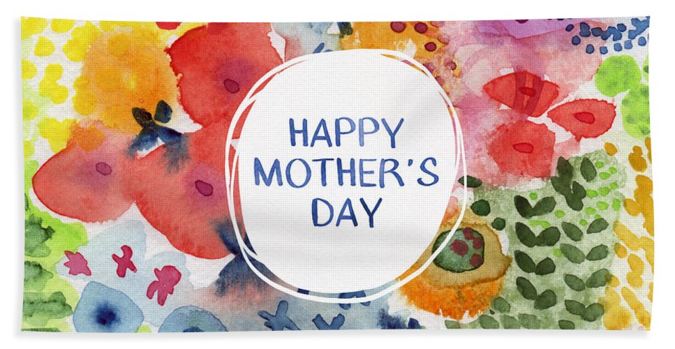 967x500 Happy Mothers Day Watercolor Garden Art By Linda Woods Bath Towel