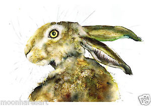 300x210 Original Watercolour Hare Painting Print By Moon Hares Art