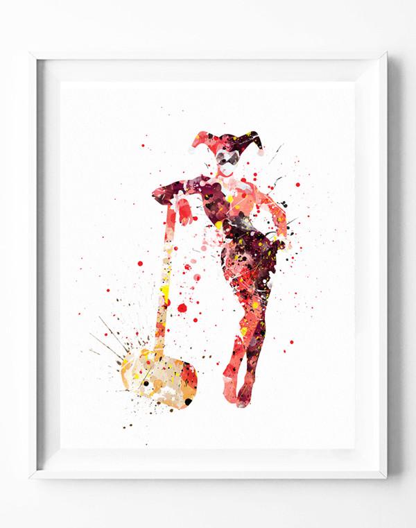 600x761 Harley Quinn Art Print Batman Joker Poster Watercolor Painting