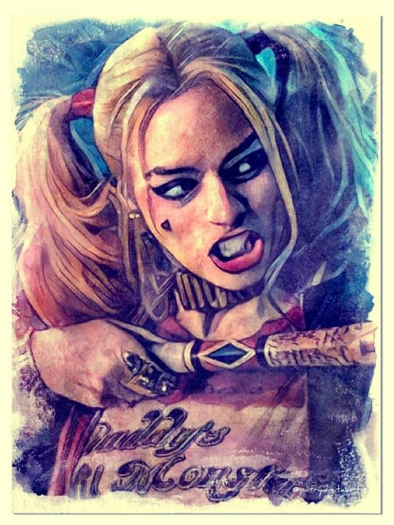 570x760 Harley Quinn Suicide Squad Painting Watercolor Art Print Wall