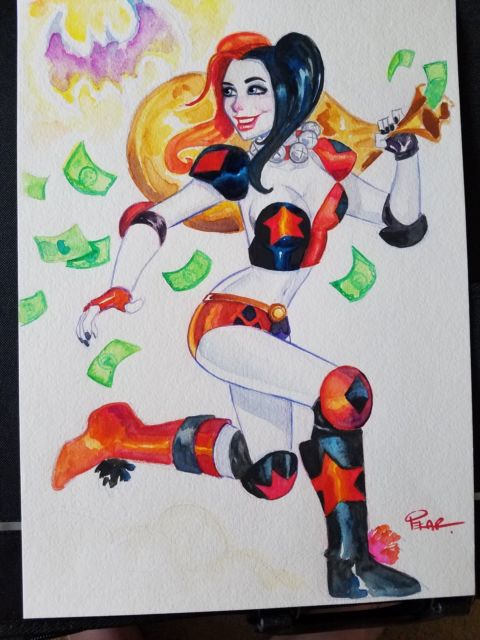 480x640 Harley Quinn Watercolor Art By Joe Pekar Batman Foe Ebay