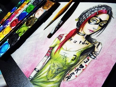 480x360 Harley Quinn Watercolor Time Lapse Painting