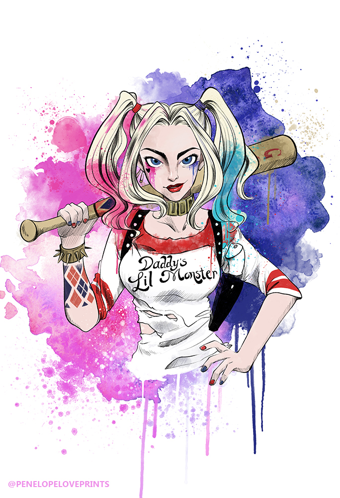 684x1000 Harley Quinn Watercolor Painting I Made