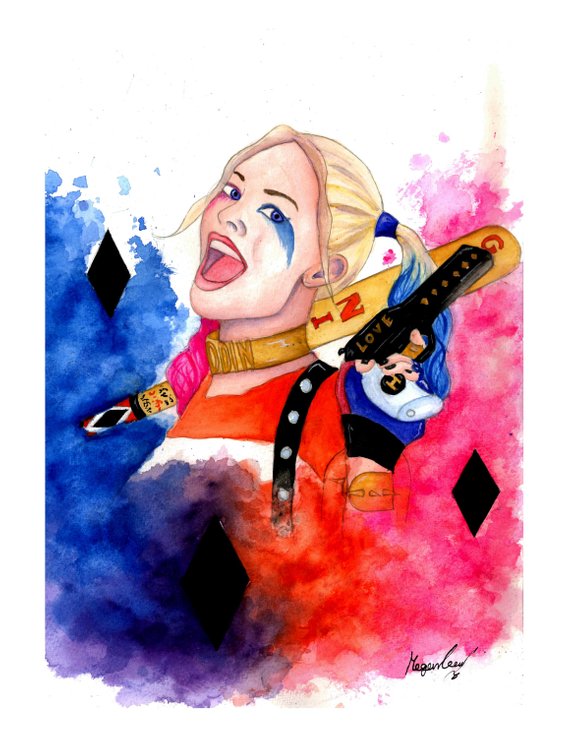 570x738 Harley Quinn Watercolour Painting Print