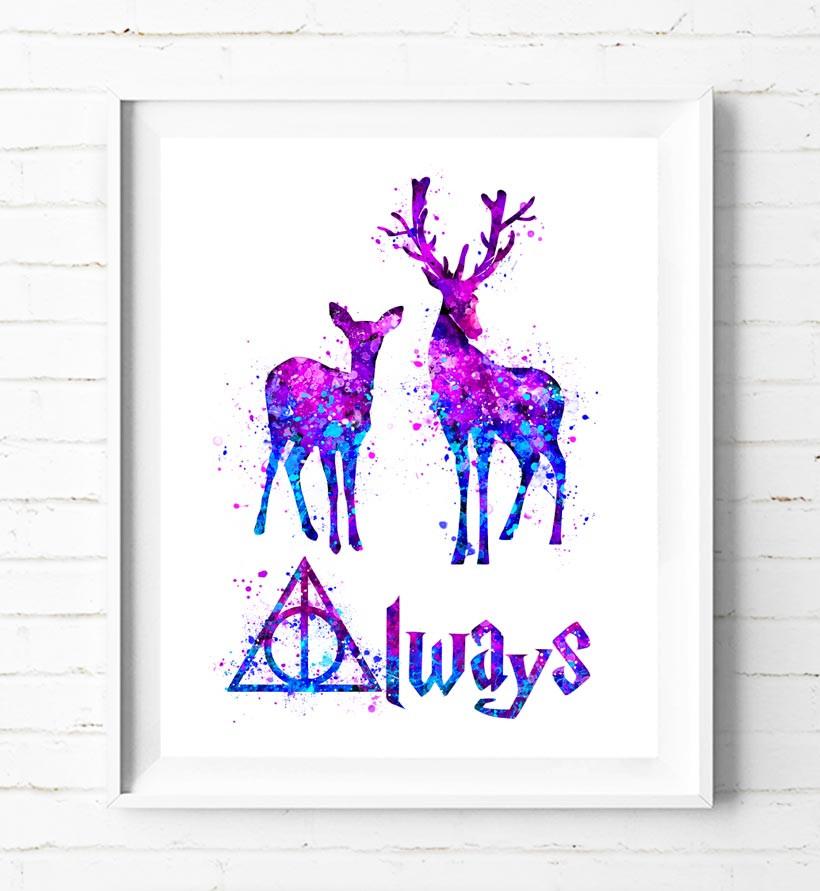 820x891 Harry Potter Doe And Stag Patronus Charm Watercolor Painting Art