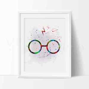 300x300 Harry Potter Glasses Watercolor Nursery Art Print, Kids Wall Art
