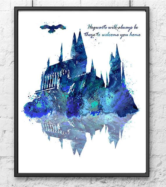 570x642 Harry Potter Hogwarts Castle Digital Watercolour Poster Cowazinga
