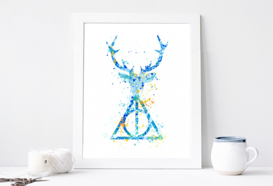 942x640 Harry Potter Print, Expecto Patronum, Deer Patronus, Watercolor