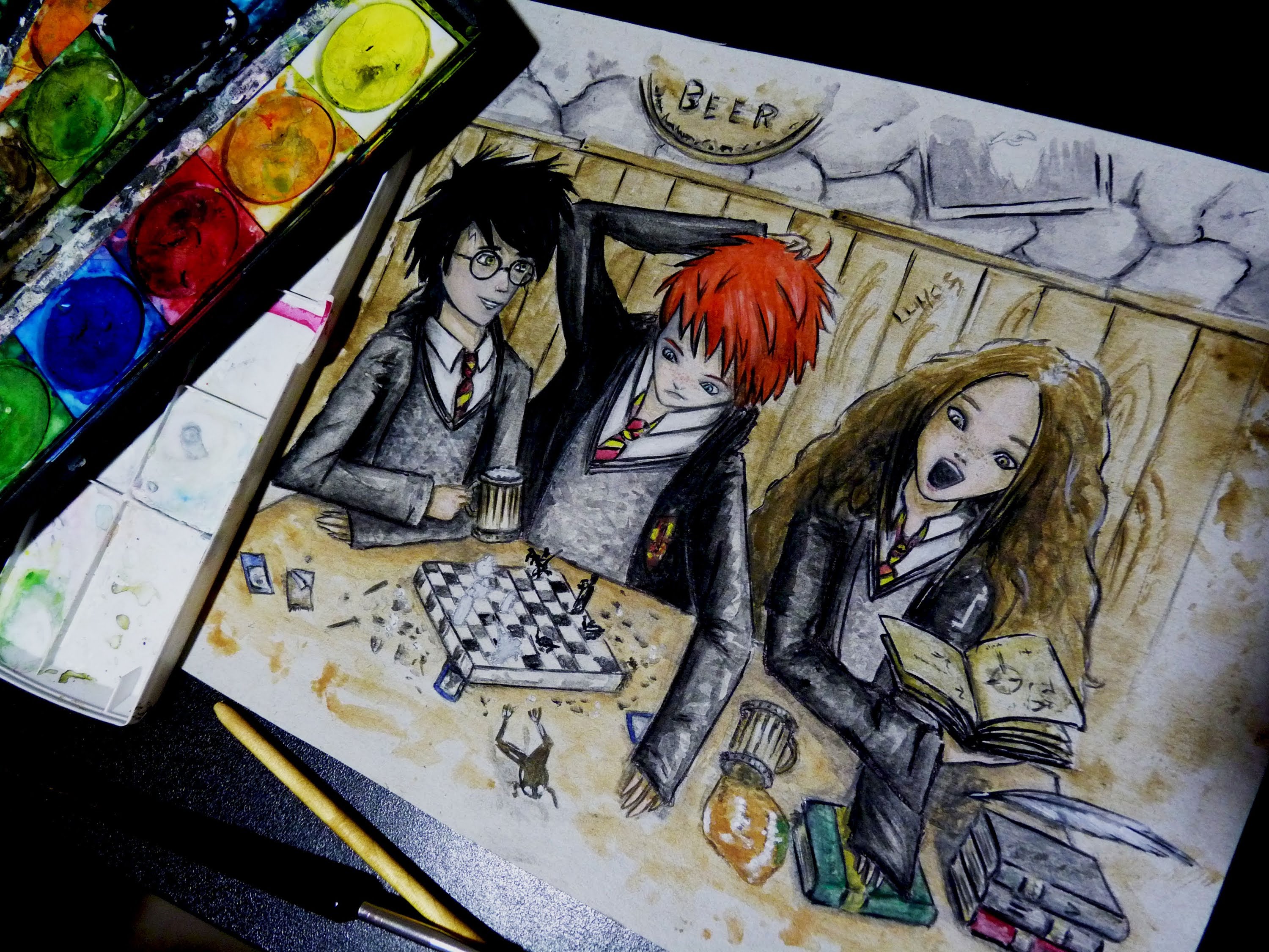 3000x2250 Harry Potter In The Three Broomsticks Watercolor Time Lapse