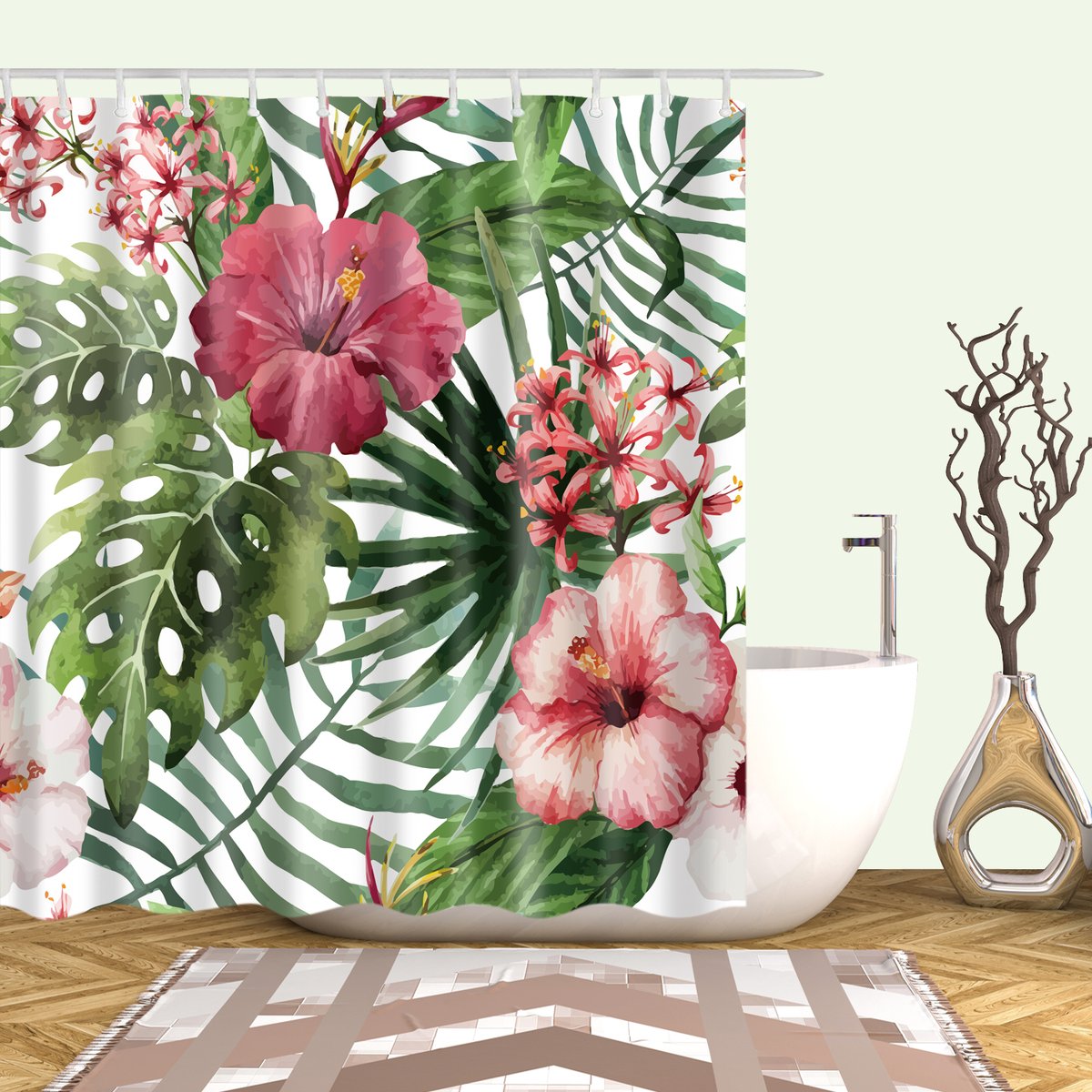 1200x1200 Hawaii Watercolor Tropical Inspiration Shower Curtain Gojeek