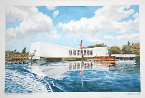 300x203 Orig Hawaii Watercolor Painting The Arizona Memorial, Oahu By L