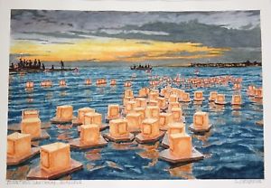 300x208 Original Hawaii Watercolor Painting Lantern Floating Honolulu By