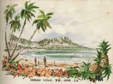 450x336 Drawing And Watercolor Of The Honolulu, Hawaii, During The Naga