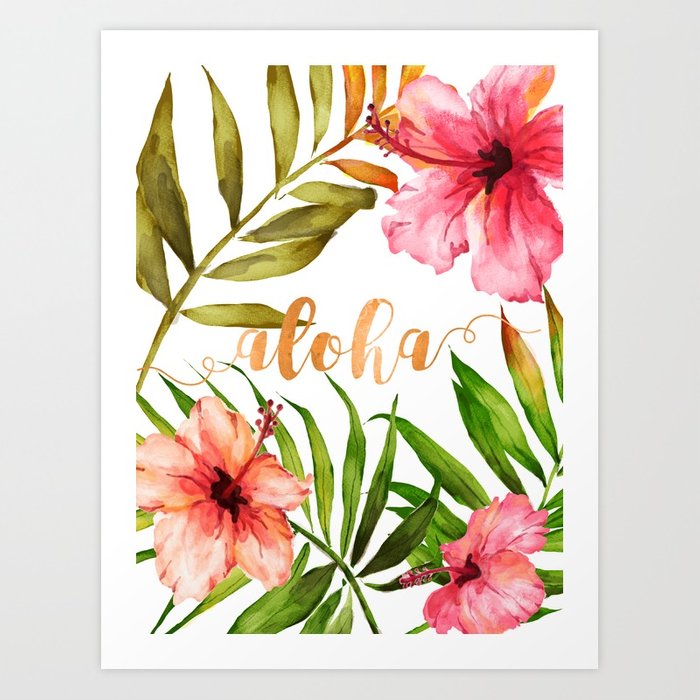 700x700 Aloha Watercolor Tropical Hawaiian Leaves And Flowers Art Print By