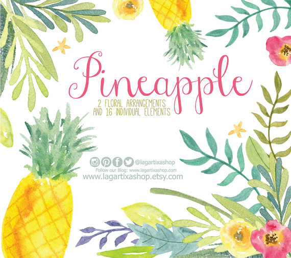 570x507 Pineapple Watercolor Clipart, Florals Png, Hawaiian Wedding
