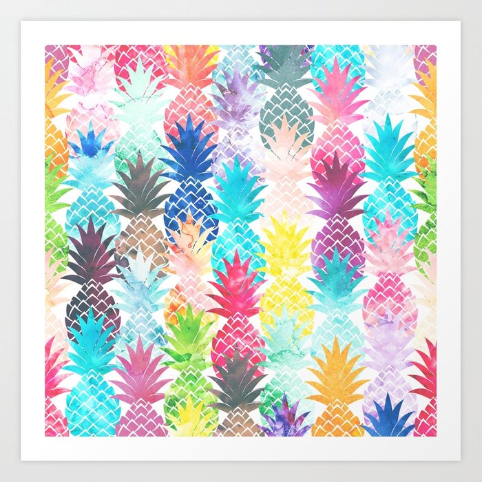 700x700 Hawaiian Pineapple Pattern Tropical Watercolor Art Print By