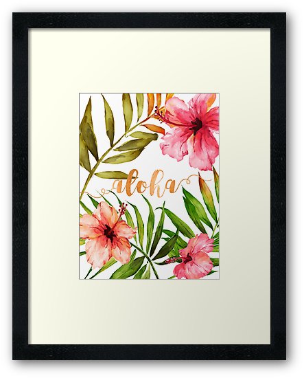 443x550 Hawaiian Tropical Floral Aloha Watercolor Framed Prints By
