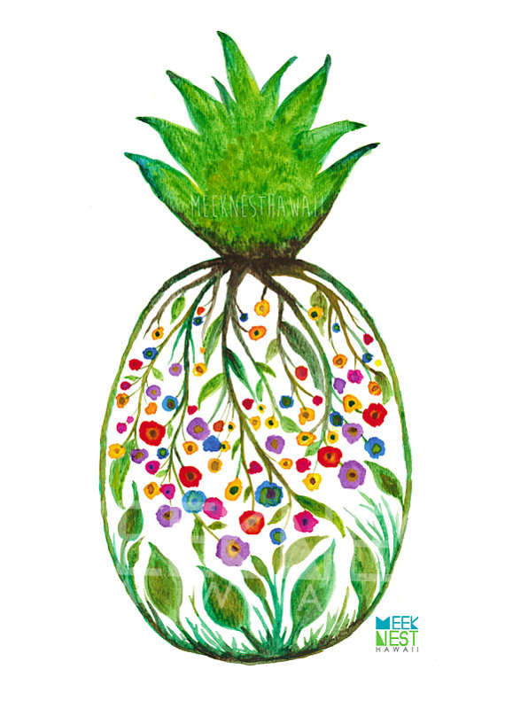 570x799 Pineapple Flowers Reef Watercolor Hawaii Decor Art By Meeknest