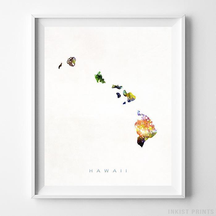 699x699 Hawaii Usa Watercolor Map Print