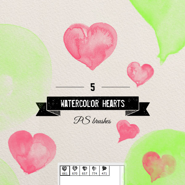 600x600 Watercolor Hearts Brushes