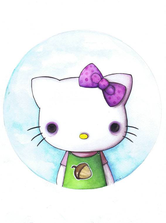 567x762 Hello Kitty Chris Uminga Original Watercolor For Sale