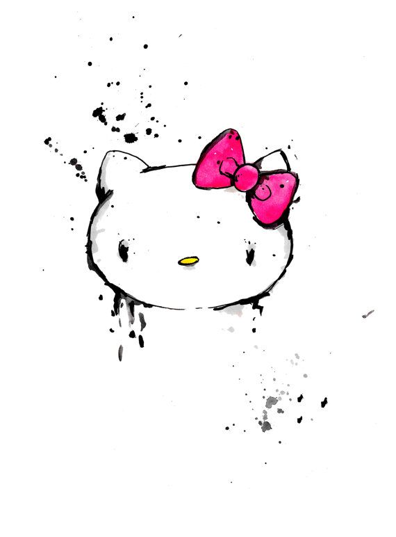 570x772 Hello Kitty Pink Bow, 8.5x11 Inch Print Of A Watercolor Painting