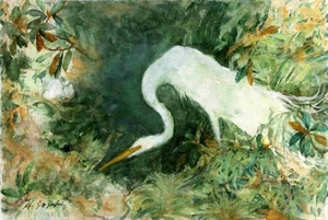 300x201 Florida Egret Heron Watercolor By Alice Scott Lot Art