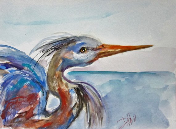 570x419 Great Blue Heron Watercolor Bird Art By Delilah Etsy