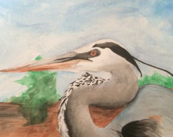 340x270 Heron Watercolor Etsy