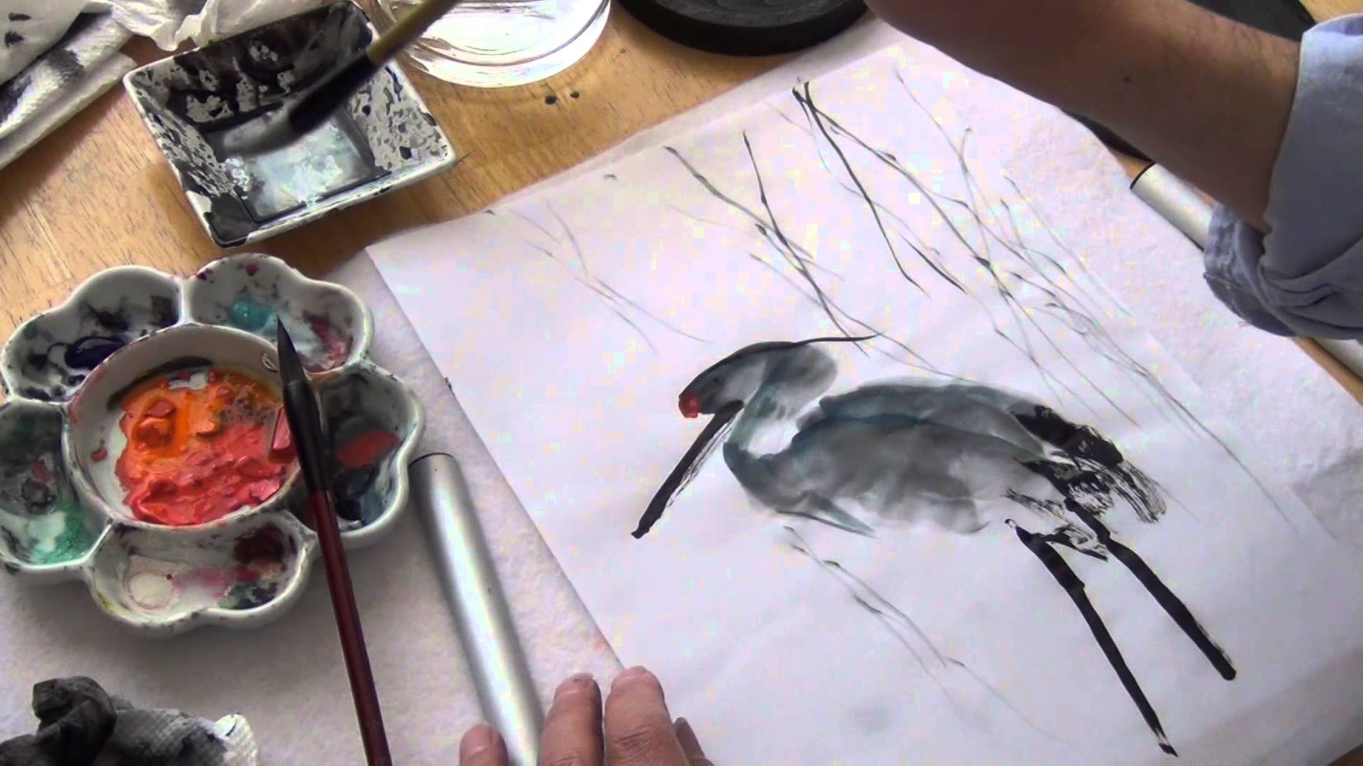 1920x1080 Paint Blue Heron In Sumi And Watercolor With Henry Li