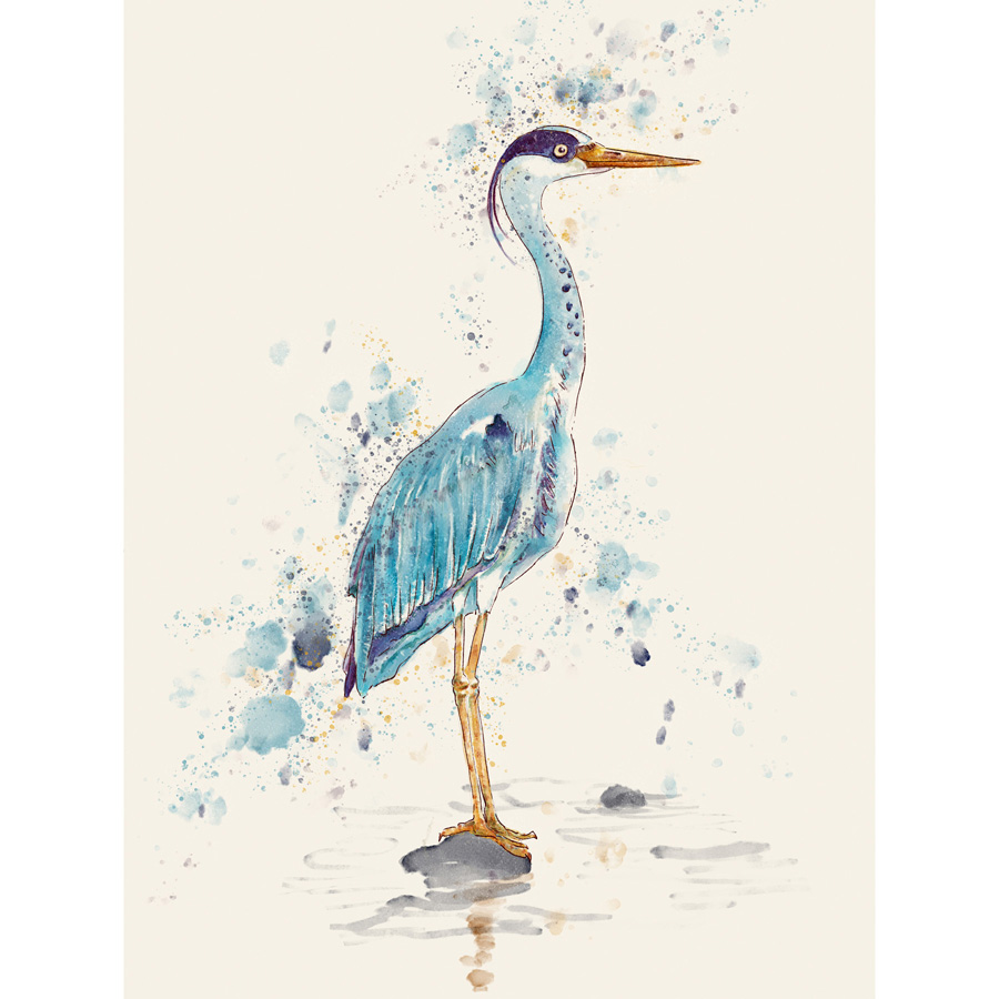 900x900 Watercolour Heron Painting