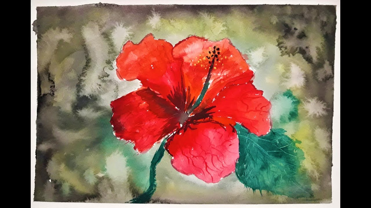 1280x720 Simple Hibiscus Flower Watercolor Painting Demonstration