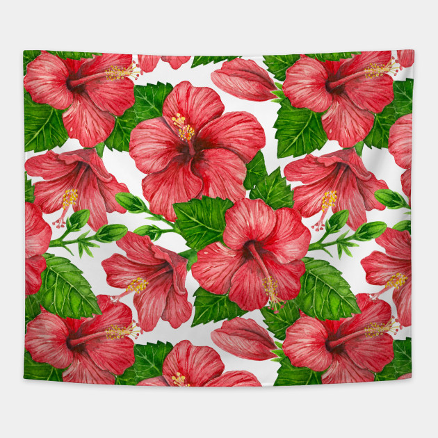 630x630 Red Hibiscus Watercolor Pattern